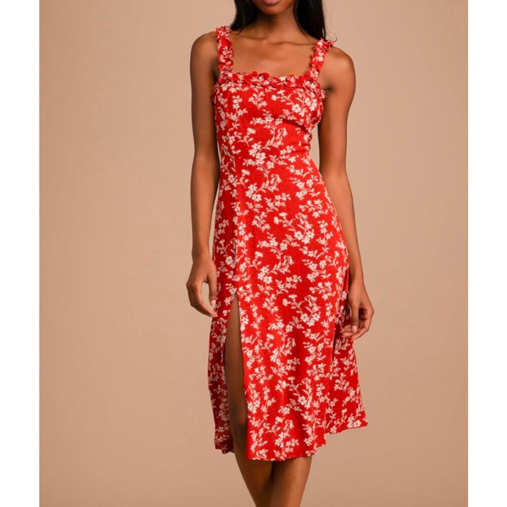 Lulus Garden Ruffle Red Dress | Small | Ruffled Sleeves - Picture 2 of 16